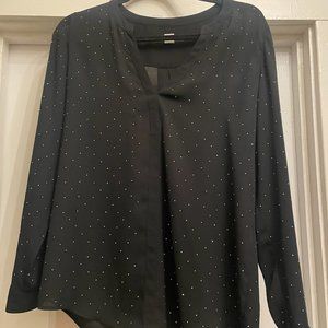 Sheer black long sleeve top with small metallic studs | Medium